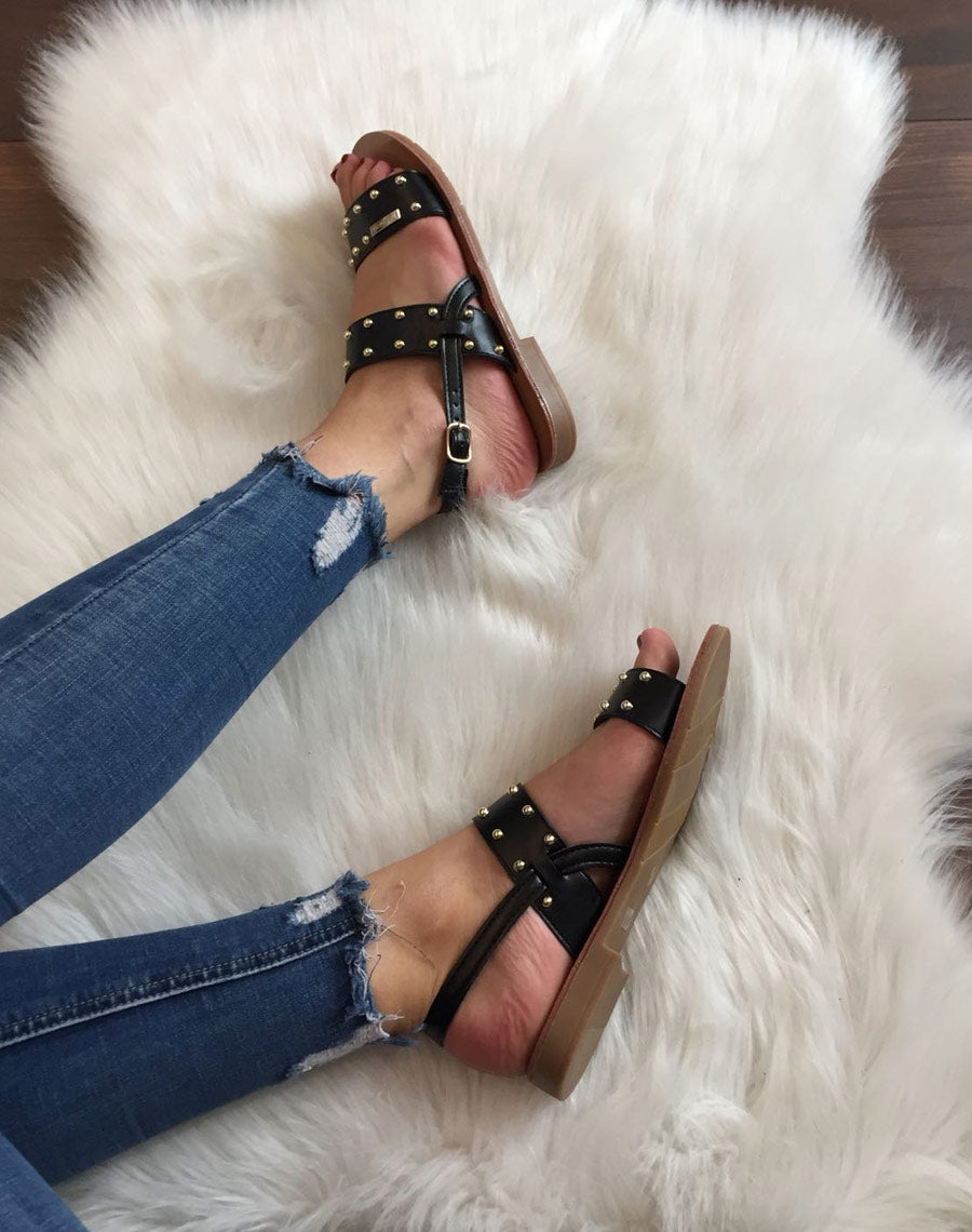 Nu-pieds noirs cloutés or