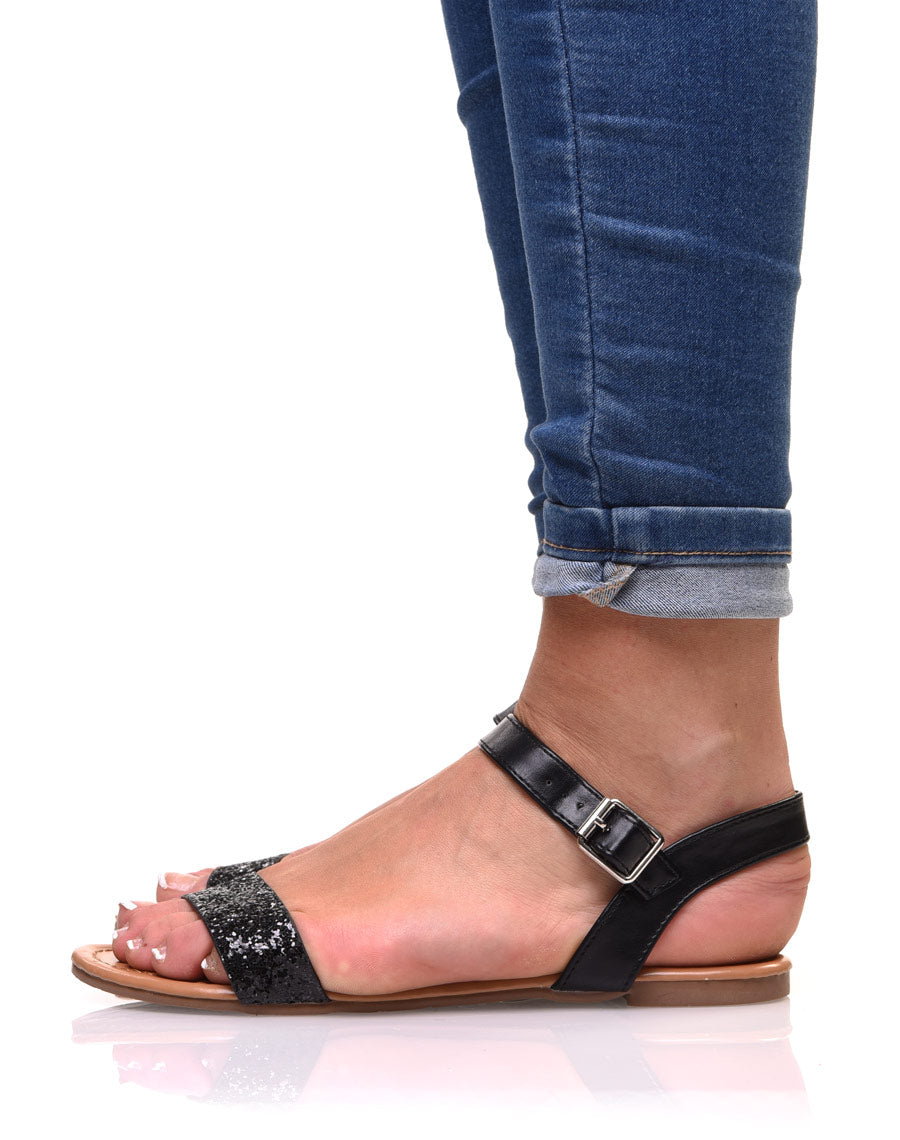 Nu-pieds noirs à lanière pailletée