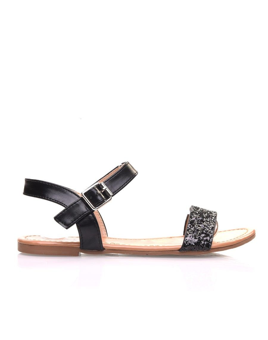 Nu-pieds noirs à lanière pailletée