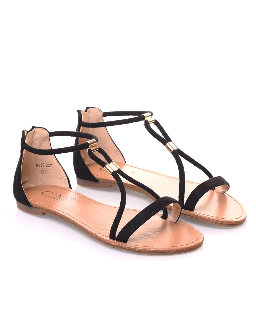 Nu-pieds noirs ornées de perles or