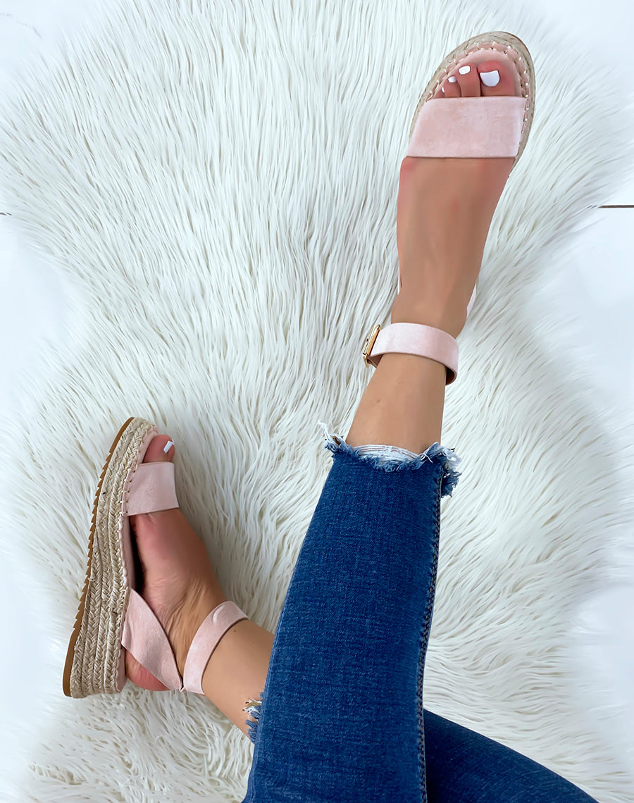 Nu-pieds rose poudré en suédine à plateforme