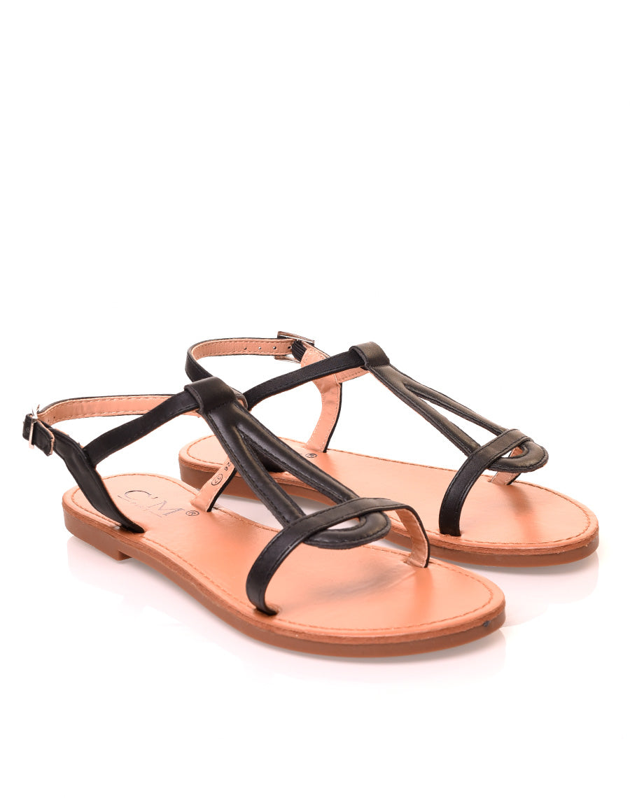 Nu-pieds simili cuir noirs à semelles plates