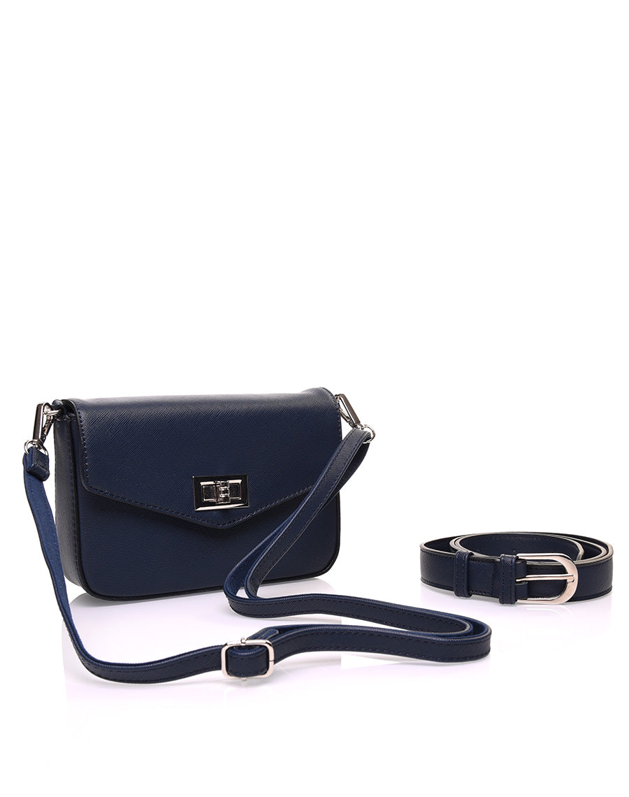 Petit sac 2 en 1 bandoulière et banane texturé bleu