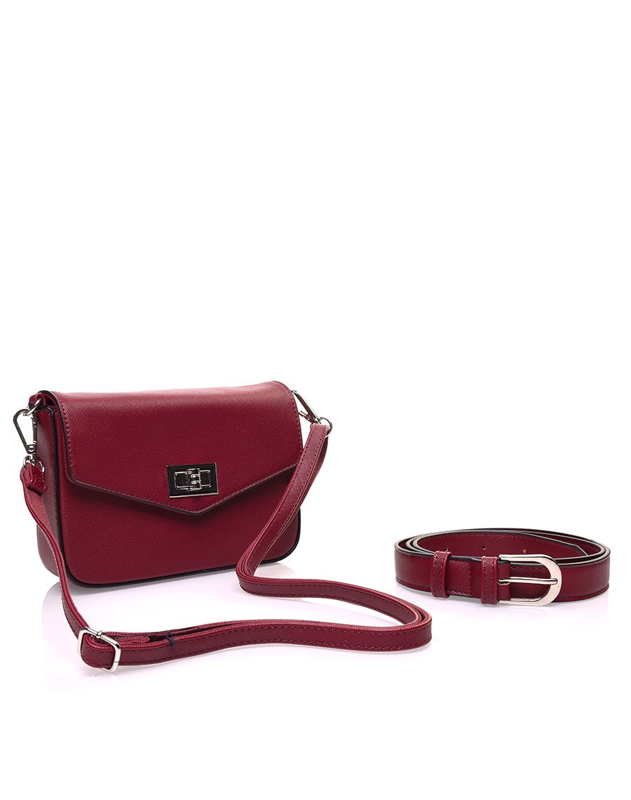 Petit sac 2 en 1 bandoulière et banane texturé bordeaux
