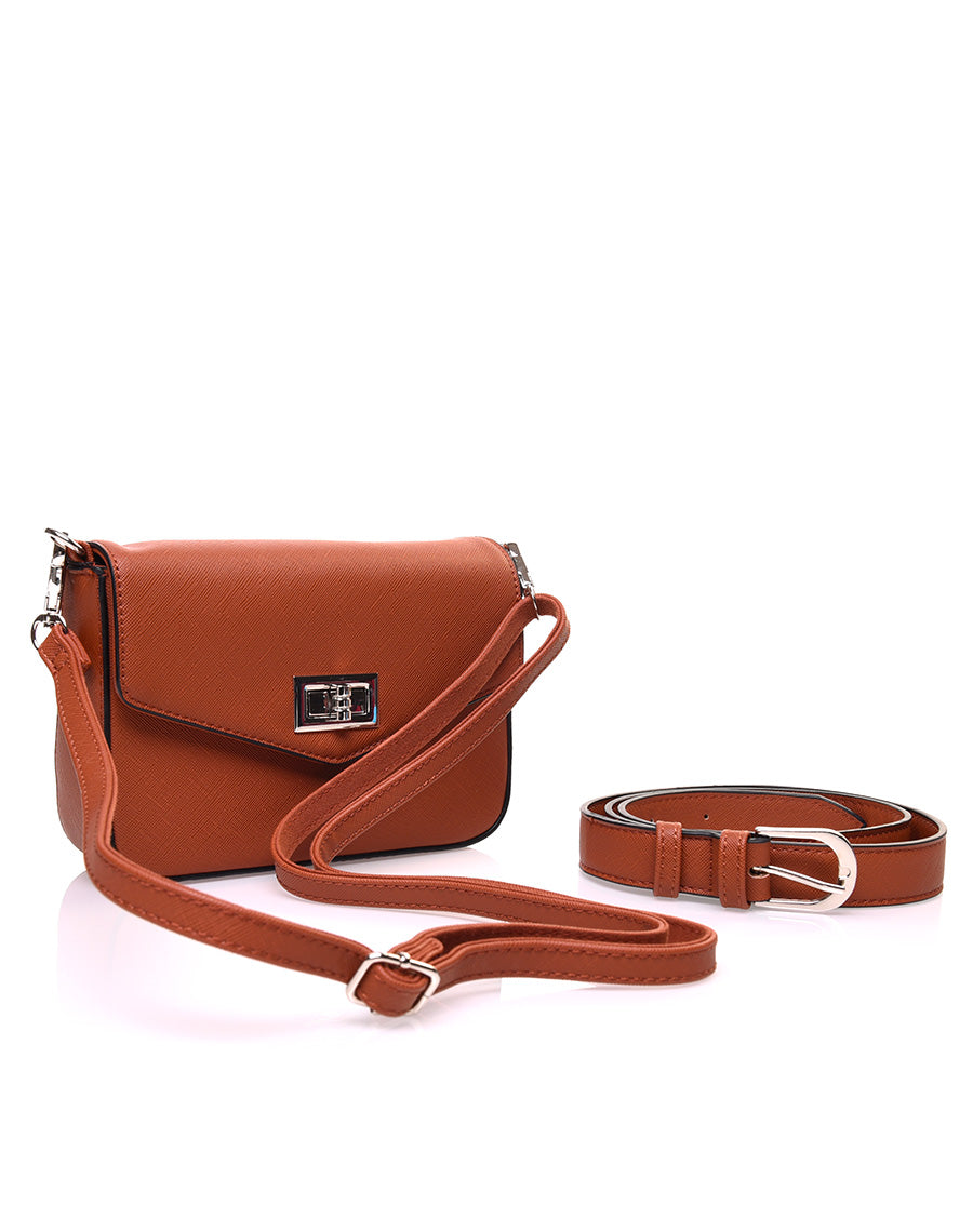 Petit sac 2 en 1 bandoulière et banane texturé camel