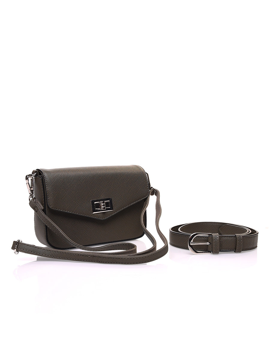 Petit sac 2 en 1 bandoulière et banane texturé kaki