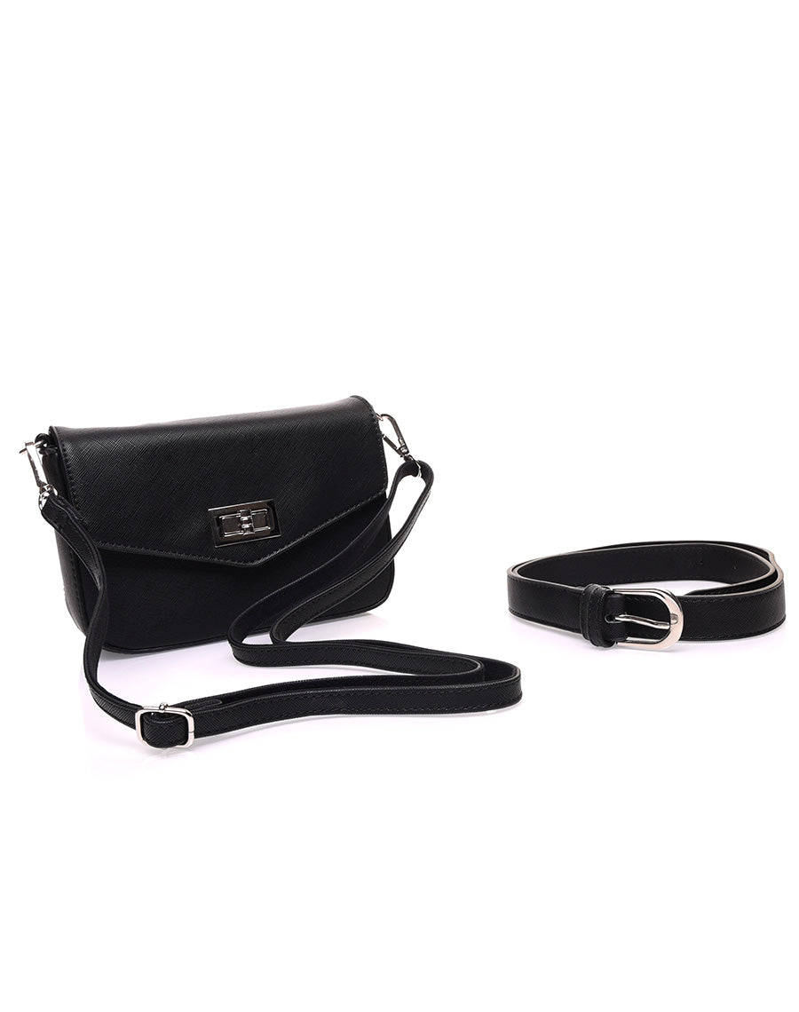 Petit sac 2 en 1 bandoulière et banane texturé noir