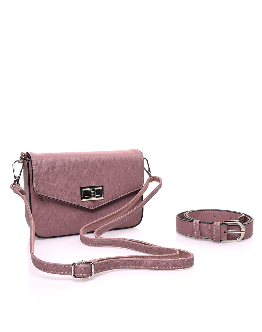 Petit sac 2 en 1 bandoulière et banane texturé vieux rose