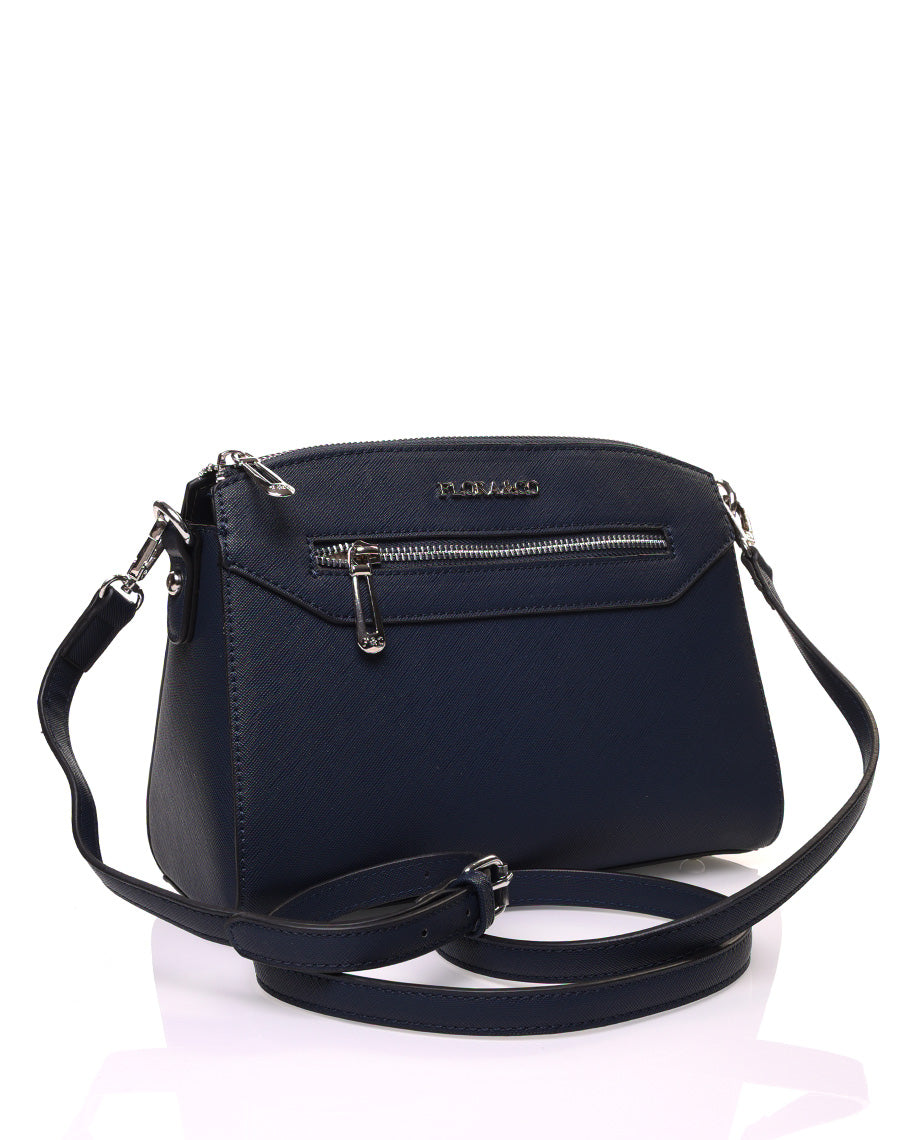 Petit sac bandoulière rectangulaire texturé bleu marine