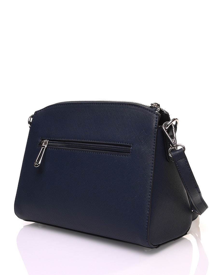 Petit sac bandoulière rectangulaire texturé bleu marine