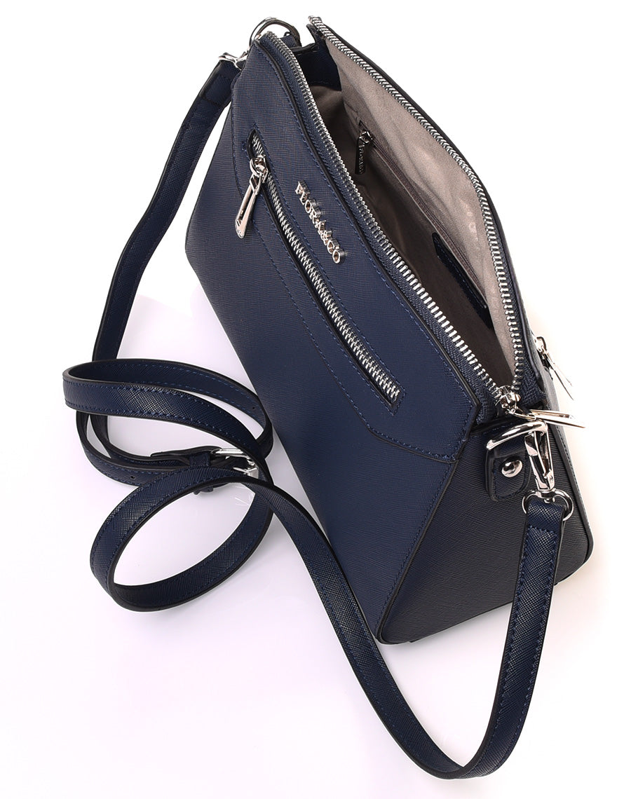 Petit sac bandoulière rectangulaire texturé bleu marine