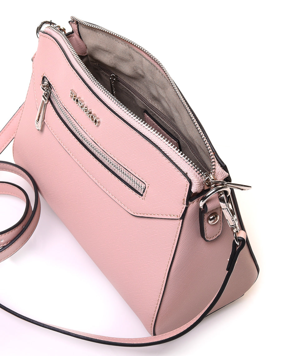 Petit sac bandoulière rectangulaire texturé rose pale
