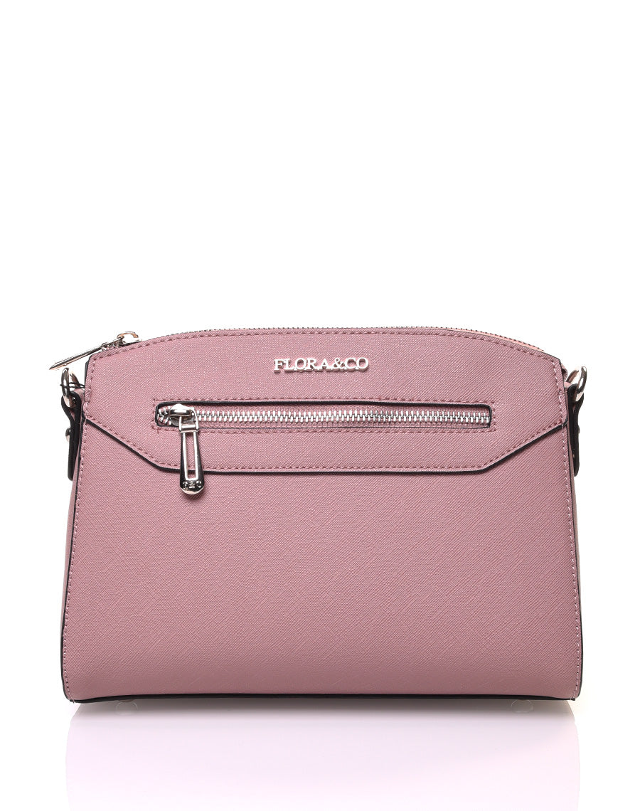 Petit sac bandoulière rectangulaire texturé vieux rose