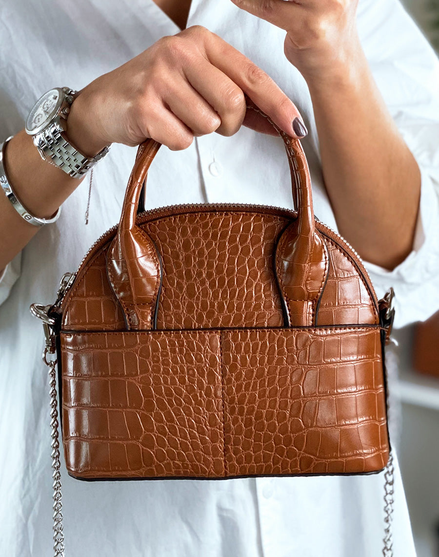 Petit Sac camel arrondi effet croco