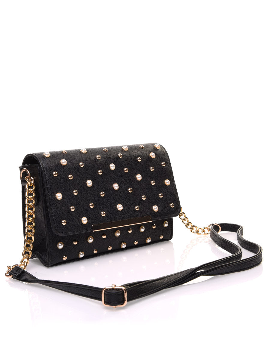 Petit sac en bandoulière orné de perle noir