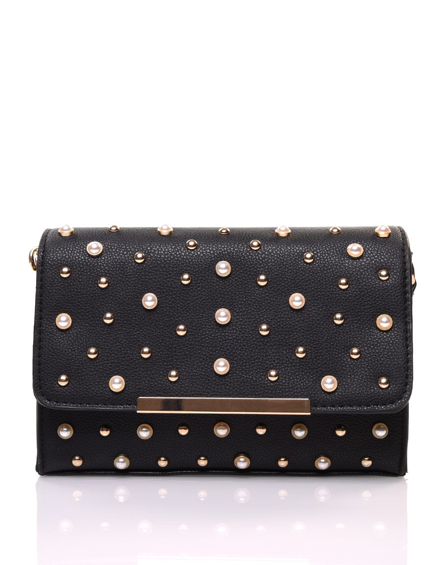 Petit sac en bandoulière orné de perle noir