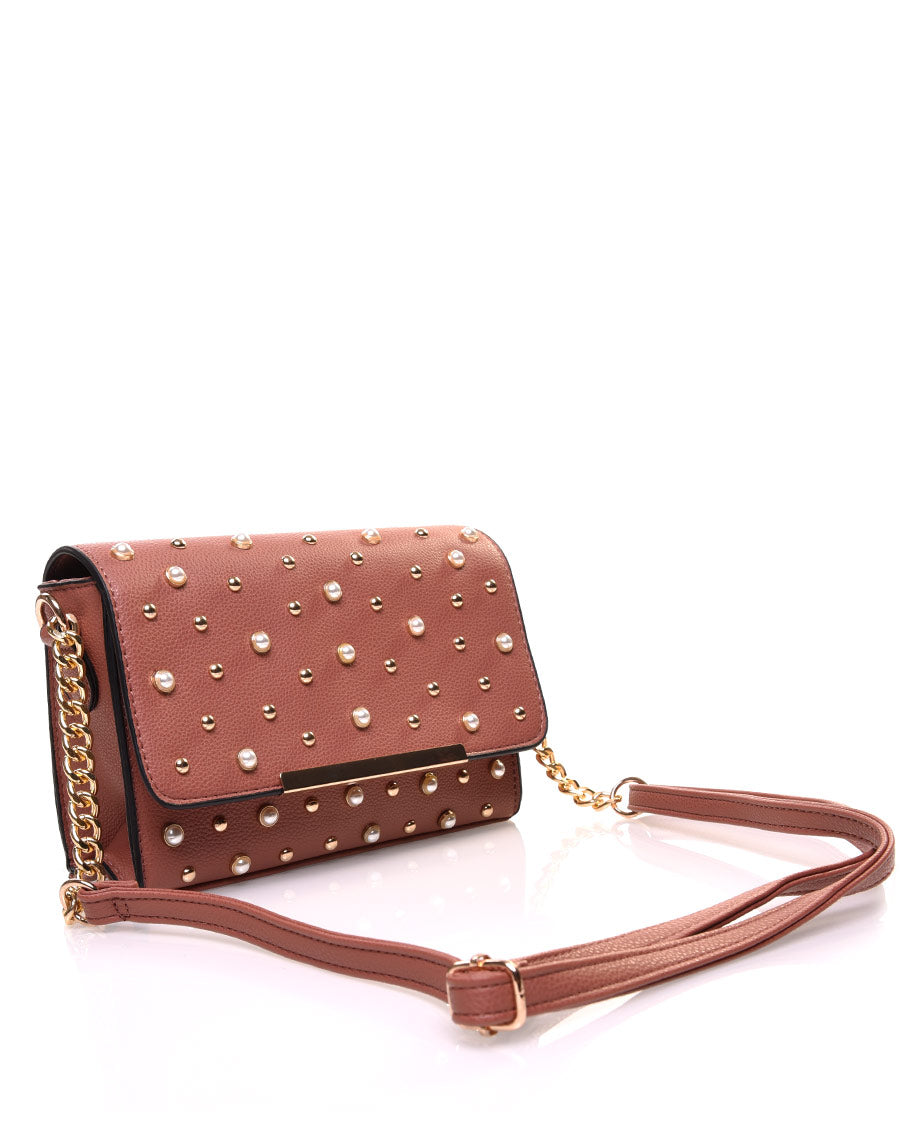 Petit sac en bandoulière orné de perle vieux rose