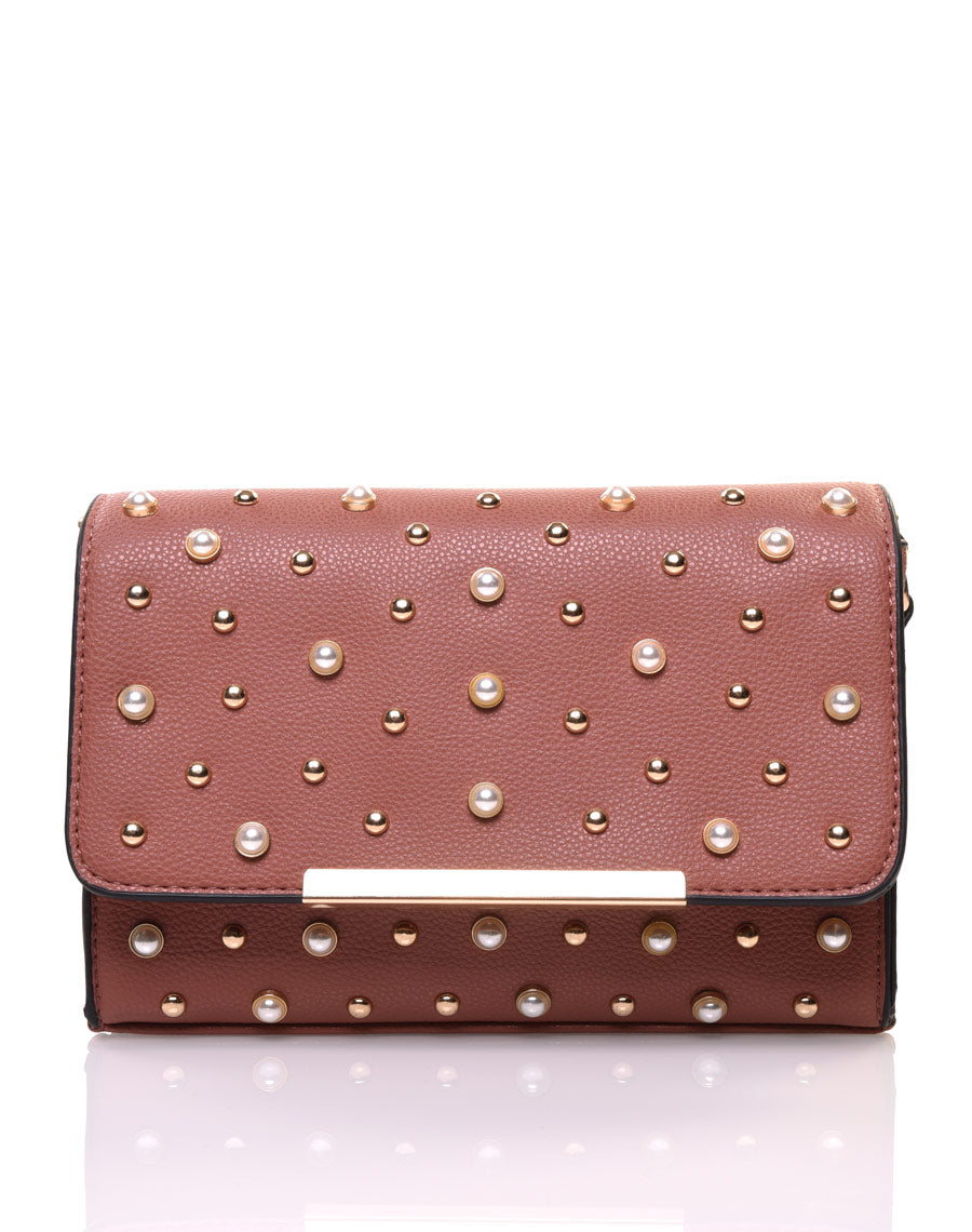 Petit sac en bandoulière orné de perle vieux rose