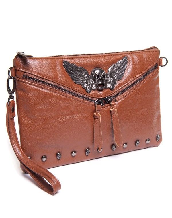 Petit sac femme Be Exclusive: Pochette camel tête de mort