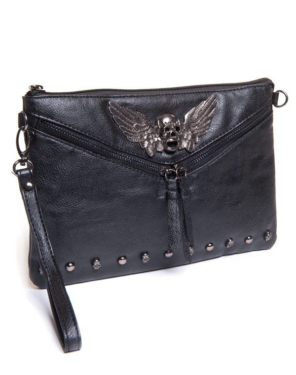 Petit sac femme Be Exclusive: Pochette noire tête de mort