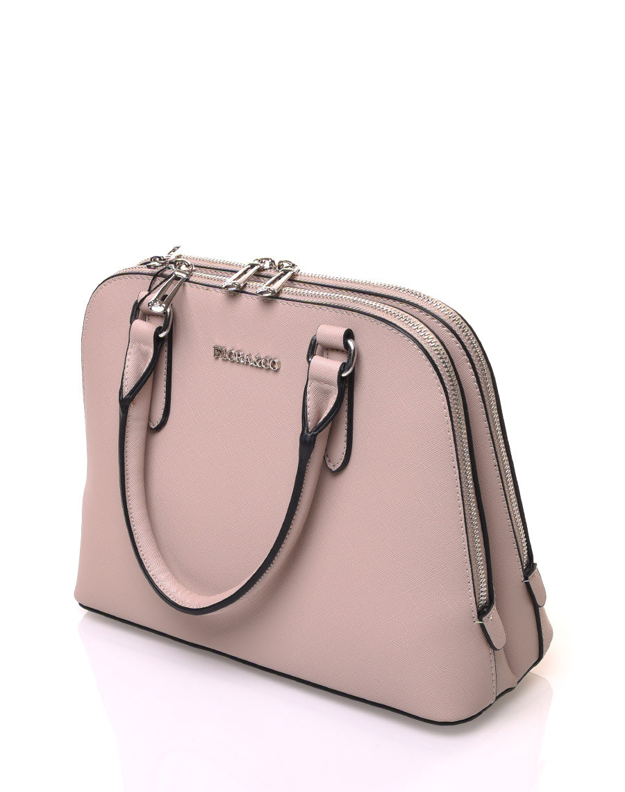 Petit sac à main beige arrondi à doubles compartiments