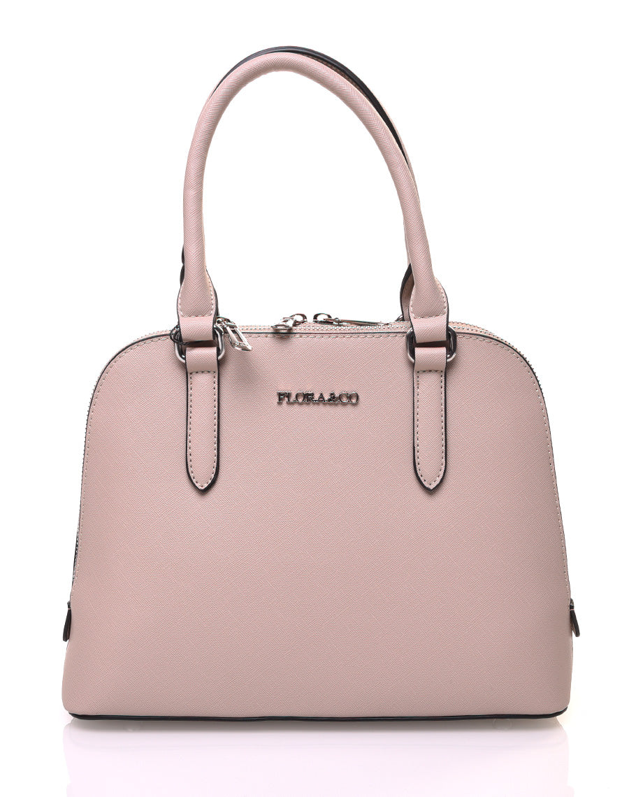 Petit sac à main beige arrondi à doubles compartiments