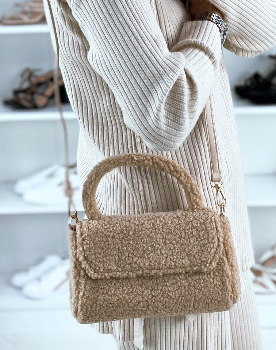 Petit sac à main beige foncé teddy