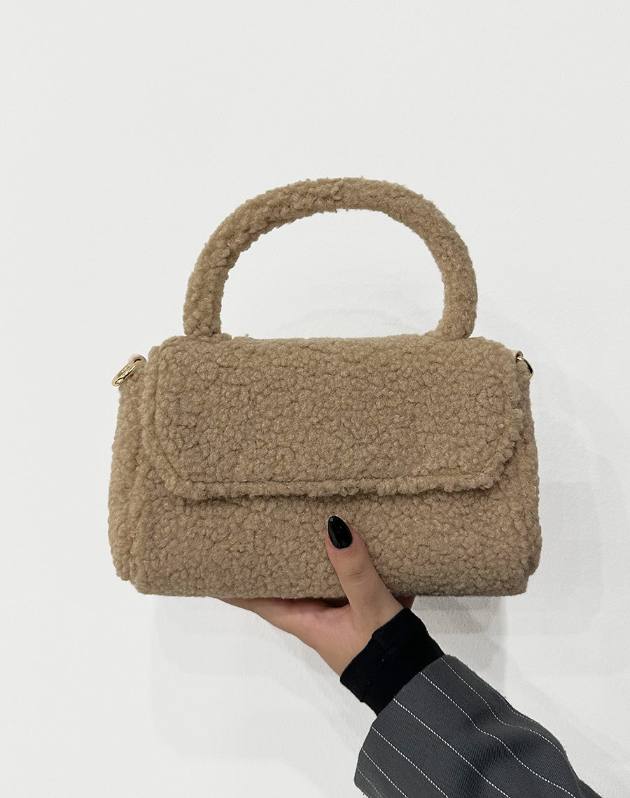Petit sac à main beige foncé teddy
