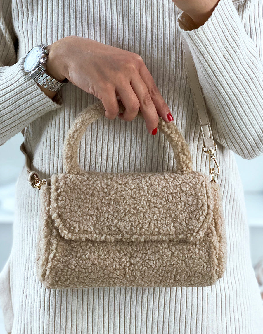 Petit sac à main beige foncé teddy