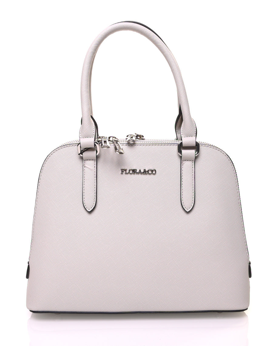 Petit sac à main gris clair arrondi à doubles compartiments
