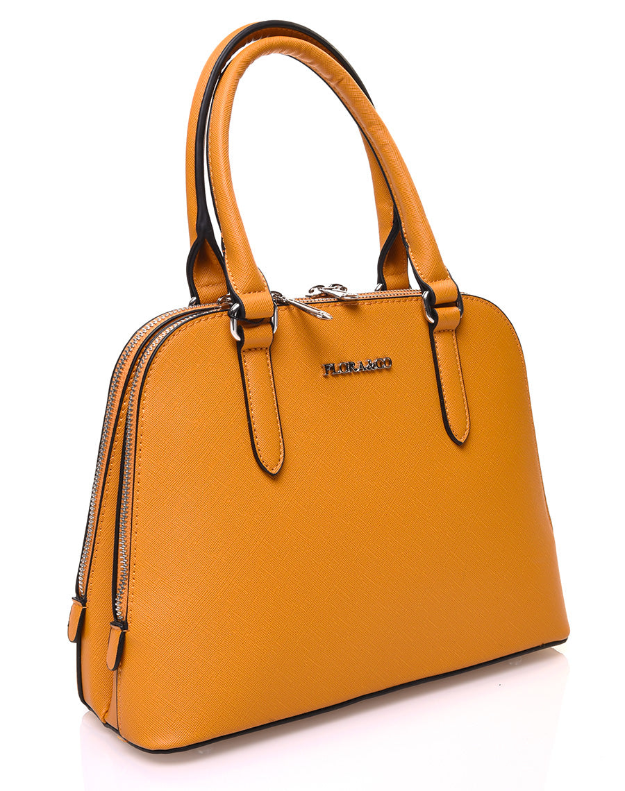 Petit sac à main moutarde arrondi à doubles compartiments