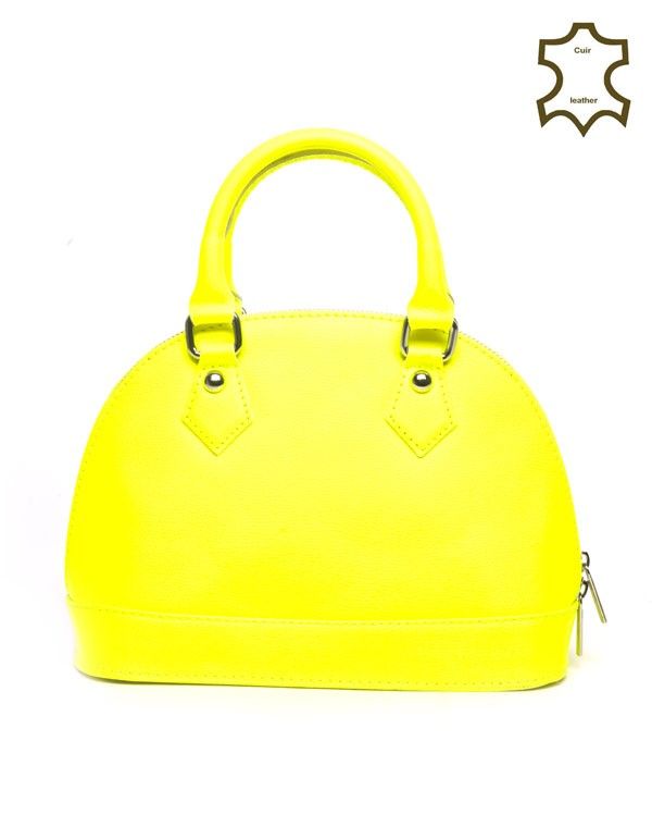 Petit sac à main Palme jaune fluo en croûte de cuir
