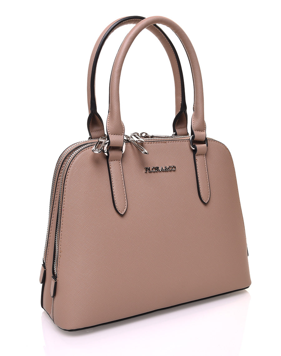 Petit sac à main taupe arrondi à doubles compartiments