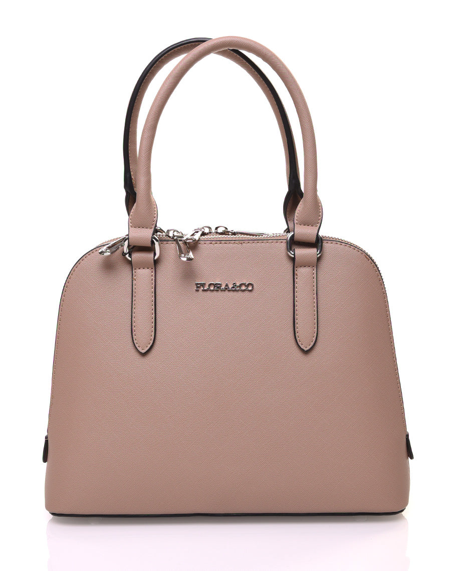 Petit sac à main taupe arrondi à doubles compartiments