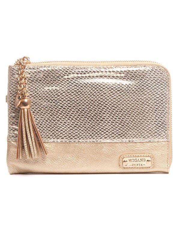 Petite pochette dorée aux motifs écailles brillants