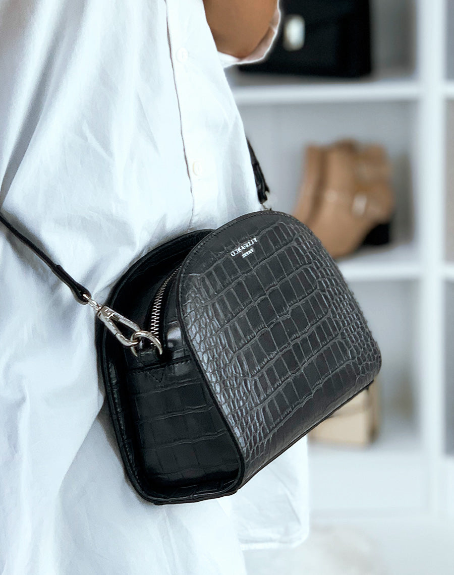 Pochette arrondie gris effet croco