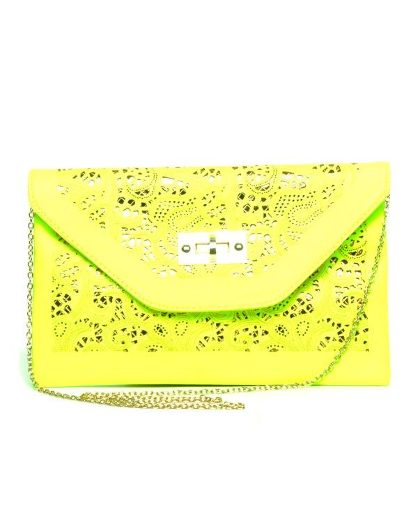 Pochette Be Exclusive à motif dentelle jaune fluo
