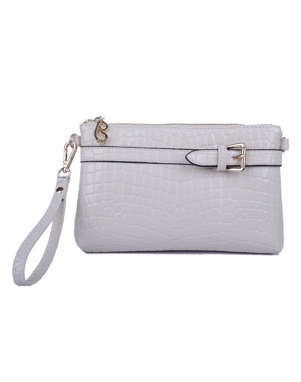 Pochette blanche croco avec bride sur l'avant
