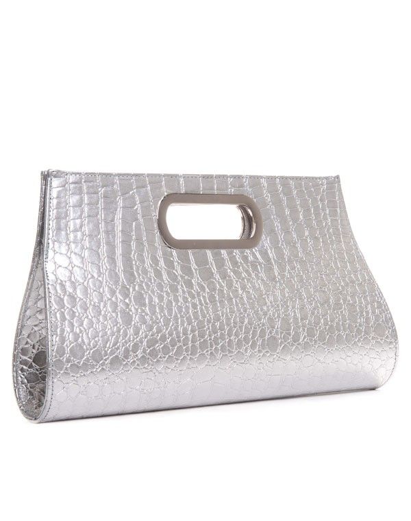 Pochette croco métallisée argentée