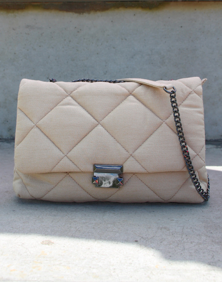 Pochette en jean beige matelassé