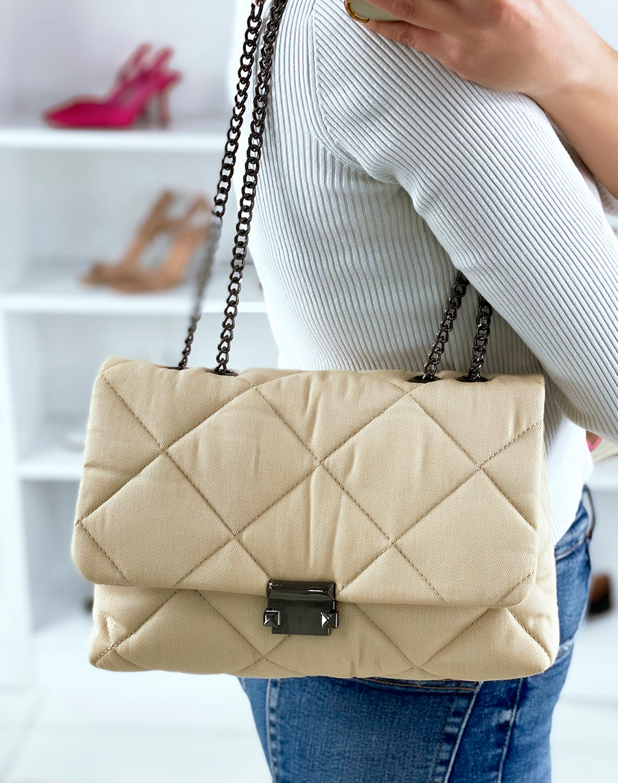 Pochette en jean beige matelassé