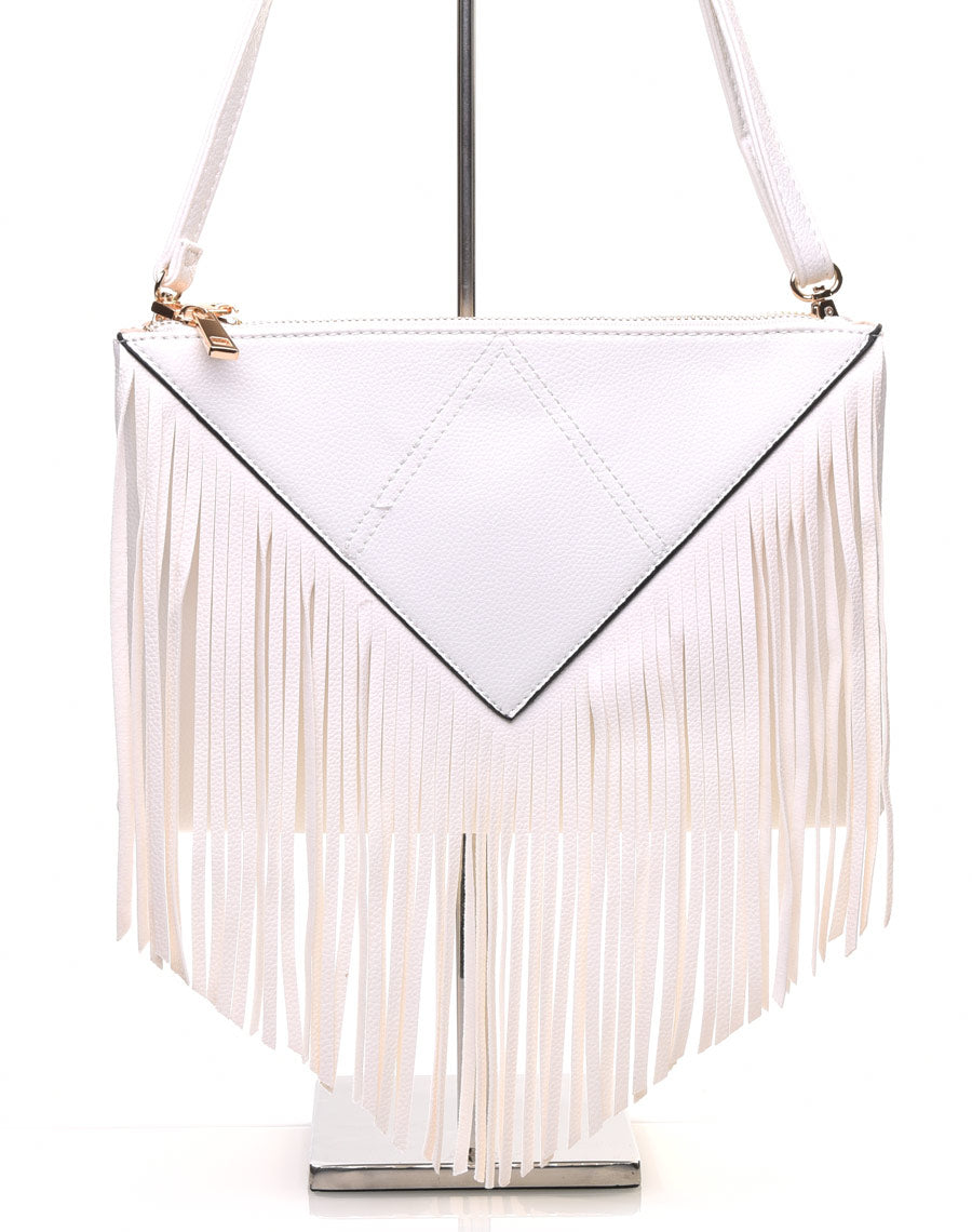 Pochette à frange blanc