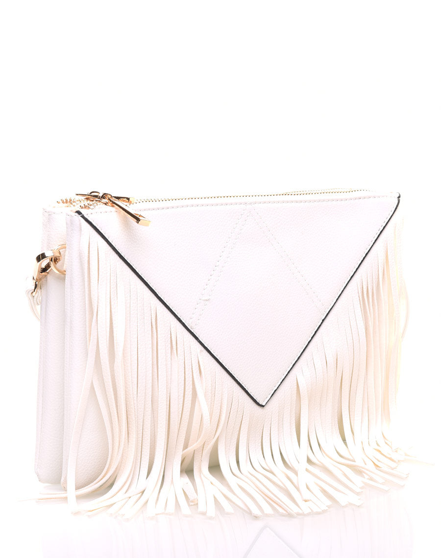 Pochette à frange blanc