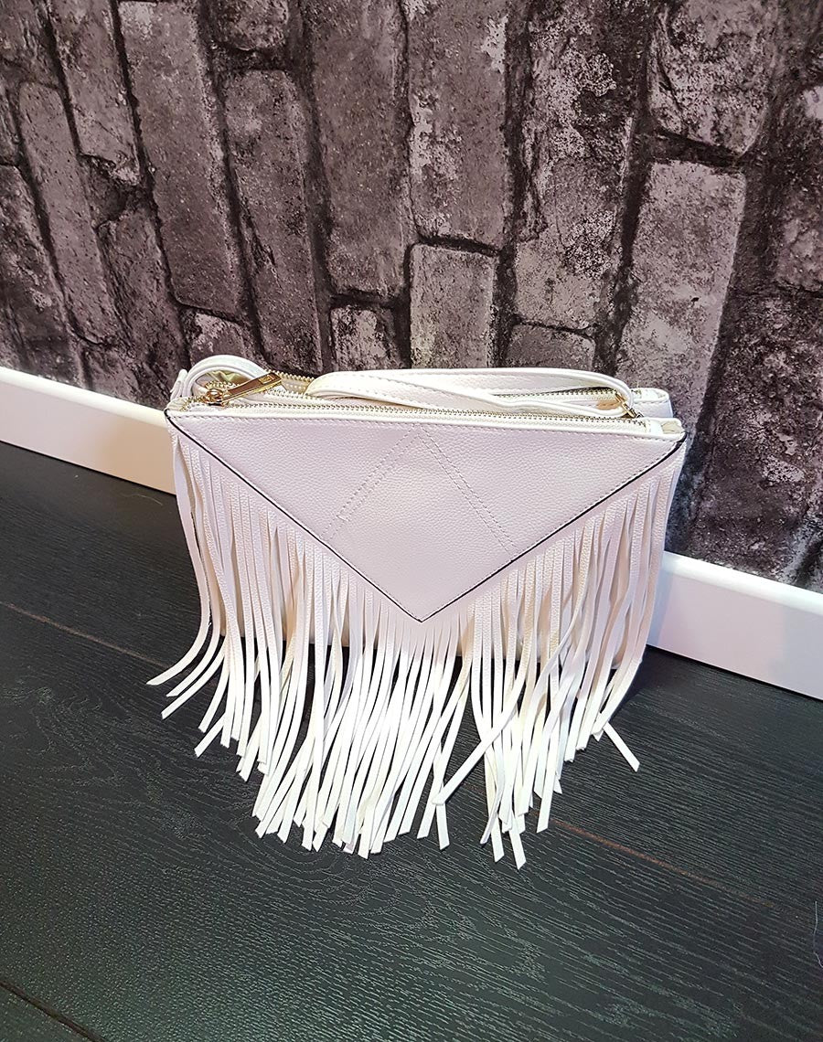Pochette à frange blanc