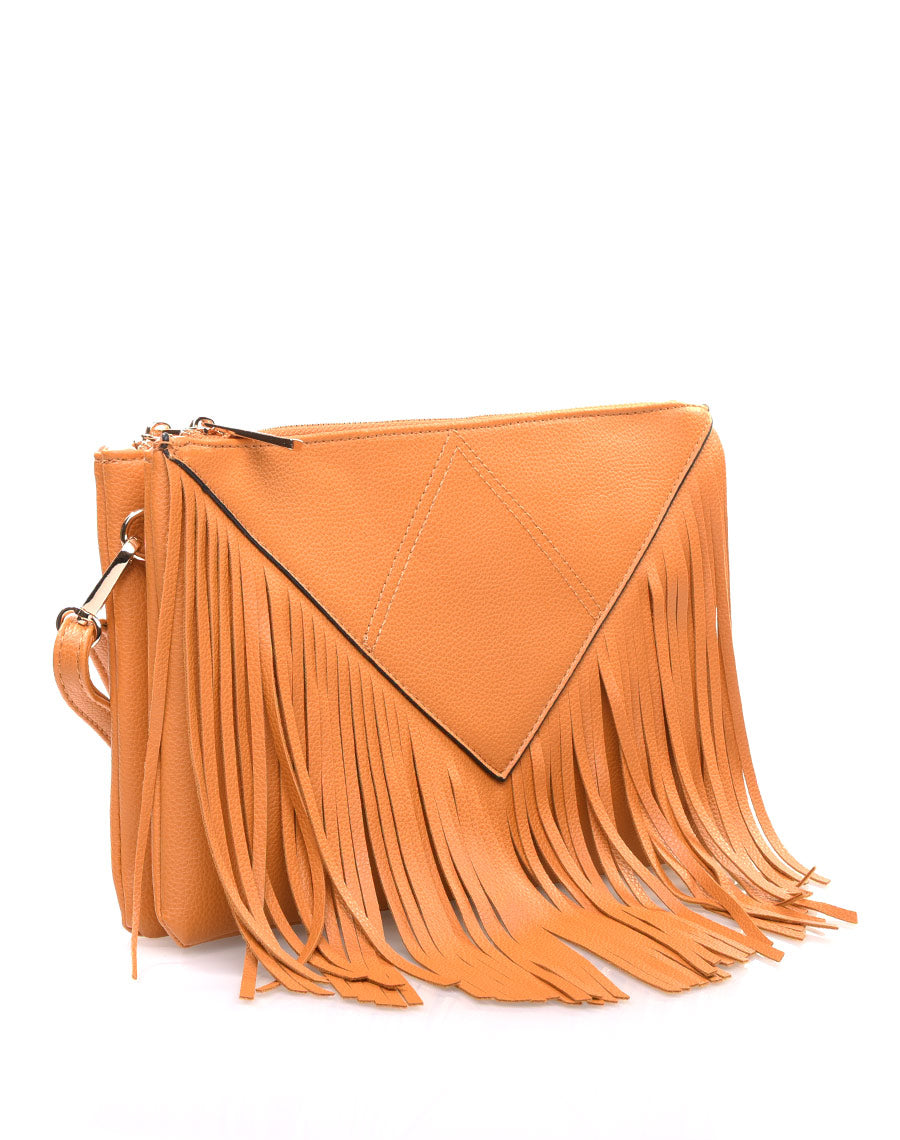 Pochette à frange moutarde