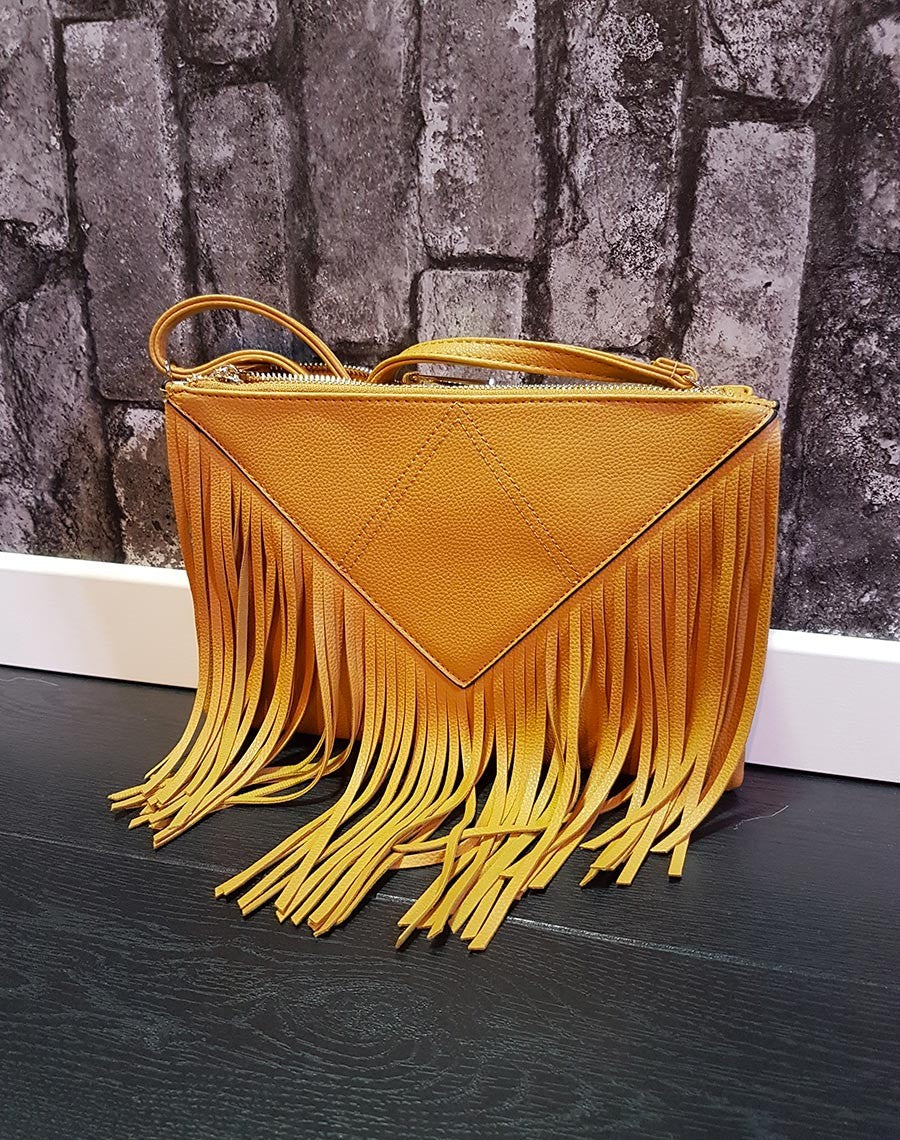 Pochette à frange moutarde