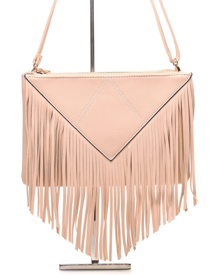 Pochette à frange taupe