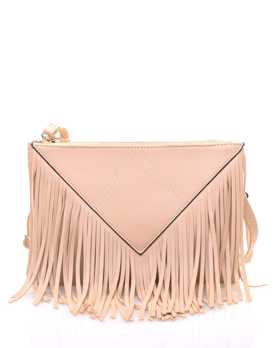 Pochette à frange taupe