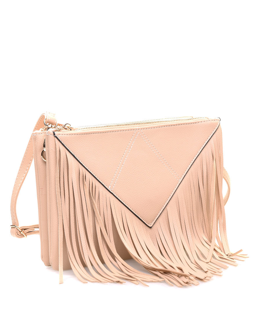 Pochette à frange taupe