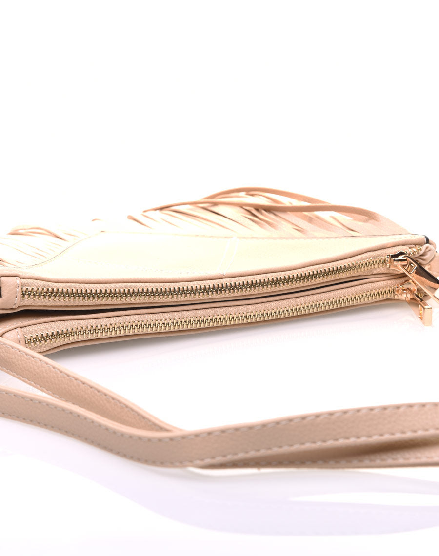 Pochette à frange taupe